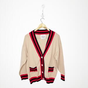 ALEXIA ADMOR Frances Cardigan Camel v neck viscose oversized women's XS